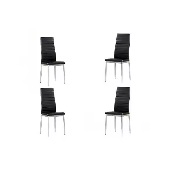 Momma Home Set de 4 Sillas Rene Negras/Plateadas - Ecopiel/Metal - 98cm - Cocina/Comedor - 1