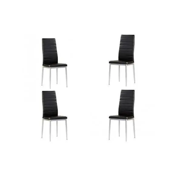 Momma Home Set de 4 Sillas Rene Negras/Plateadas - Ecopiel/Metal - 98cm - Cocina/Comedor - 1