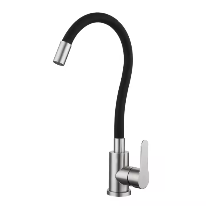 Grifo de cocina flexible Giratorio libre Caño Alto Grifo de fregadero flexible Grifo de fregadero de Agua fría y Caliente Grifo de cocina de Maple inoxidable 304 con tubo de silicona SSITO - 1
