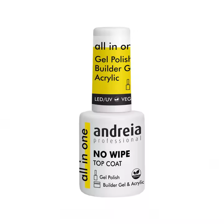 Andreia professional all in one no wipe top coat 10,5 ml, top coat con brillo extra duradero. - 1