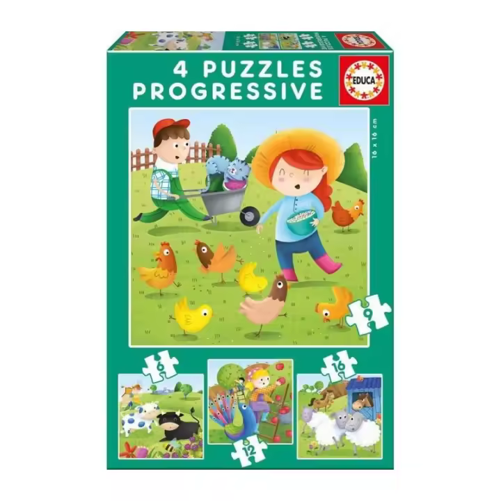 Puzzles progresivos 6-9-12-16 animales granja de EDUCA EB17145 - 1