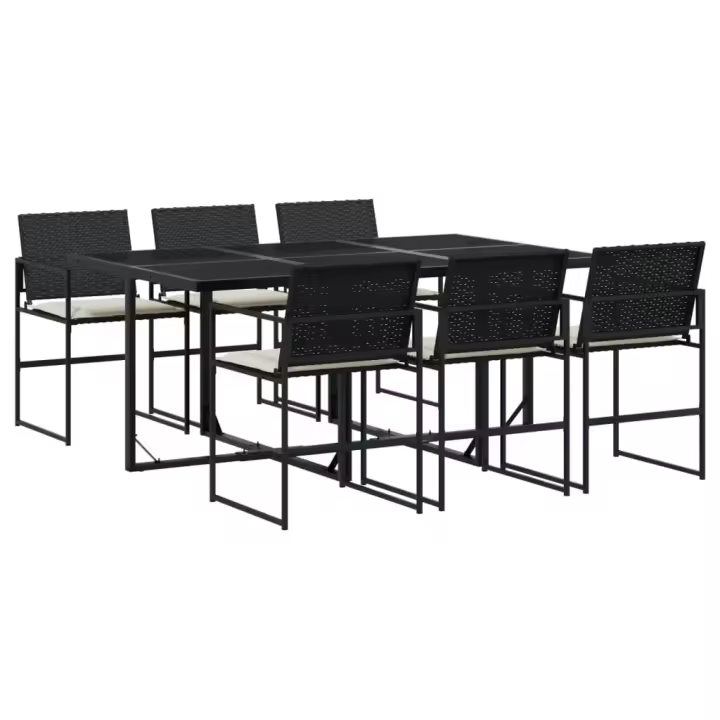 vidaXL Set de comedor de jardín 7 pzas y cojines ratán sintético negro - 1