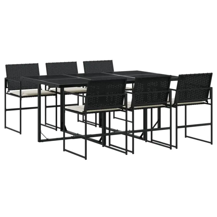 vidaXL Set de comedor de jardín 7 pzas y cojines ratán sintético negro - 1