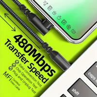 Cable Elbowed 20W USB C a Lightning Para iPhone 15 14 13 12 pro Max Cable De Carga Rápida Tipo C a Lightning Malla Tejida Negro Gris - details 1