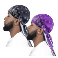 2PCS Turban De Tela Impresa Para Hombres Gorro De Pirata Con Cuerda Larga Accesorios De Cabello Durag Biker Capa Unisex Casual - details 8