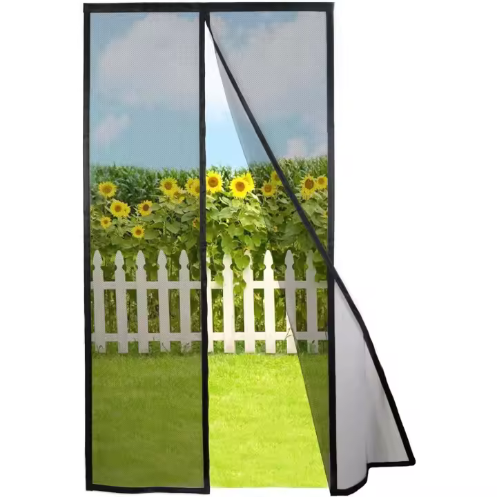 Mosquitera Puerta Magnetica 150x210cm, Negro Tela Mosquitera para Puerta Exterior Corredera Antimosquitos, Cortina Malla con Imanes para Balcón, Cierre Automático - 1