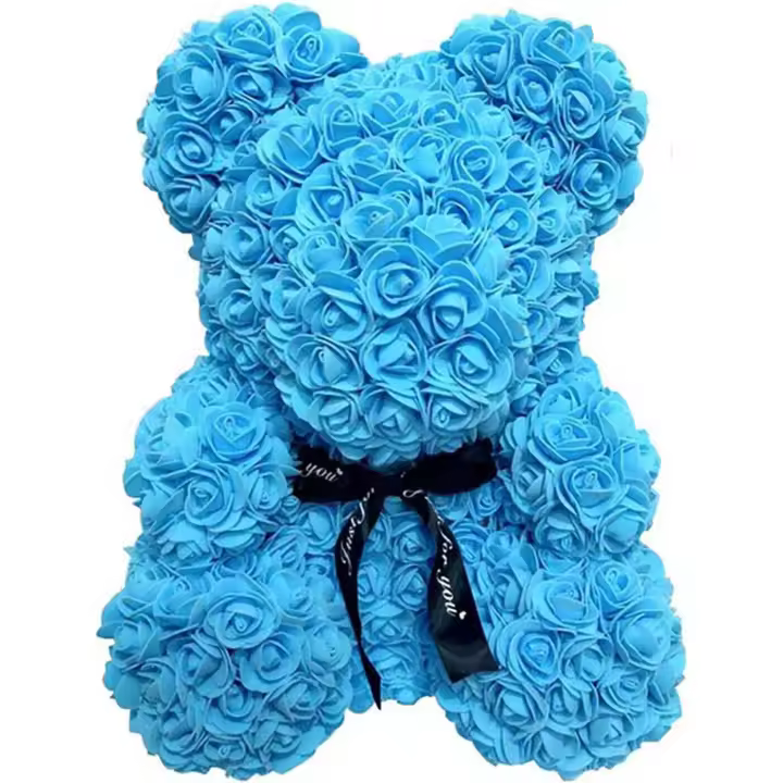 Boda Rosa Oso Flor Oso para Mujeres Niños San Valentín regalo de cumpleaños decoración del Hogar (Azul) - 1