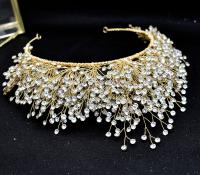 Diadema De Boda Con Perlas Y Cristales Para Mujer Joyería De Cabello Tiara Dorada Accesorios De Cabello Flor Headdress Ornamento - details 8