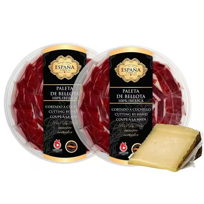 Plato de jamon o Paleta de Bellota 100% Ibérica Cortado a Cuchillo + queso oveja de regalo 80g - 1