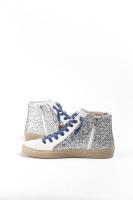Lyla Wang Zapatillas Altas de Mujer con Glitter Plateado y Cordones Azules - details 3