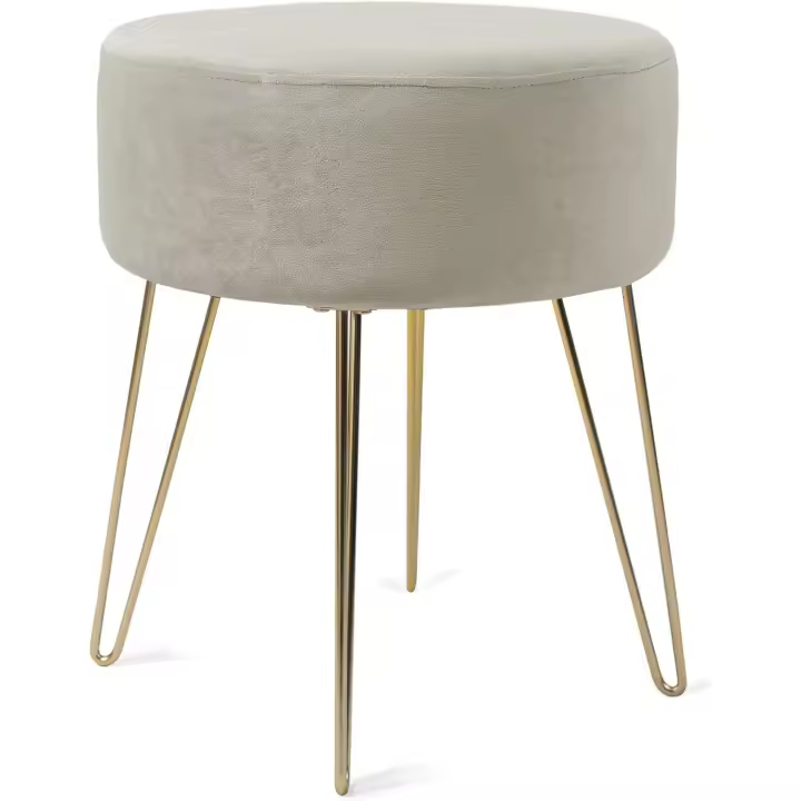 Madera Nieve Taburete Redondo para tocador, Taburete otomano, Taburete Acolchado y Soporte de Metal. - 1