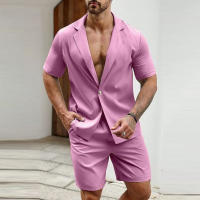 Incercun Conjunto De Hombre 2024 Casual Estilo Callejero Blazer Corto Y Shorts Color Sólido Cierre De Botón Unico Primavera Verano Polyester - details 3