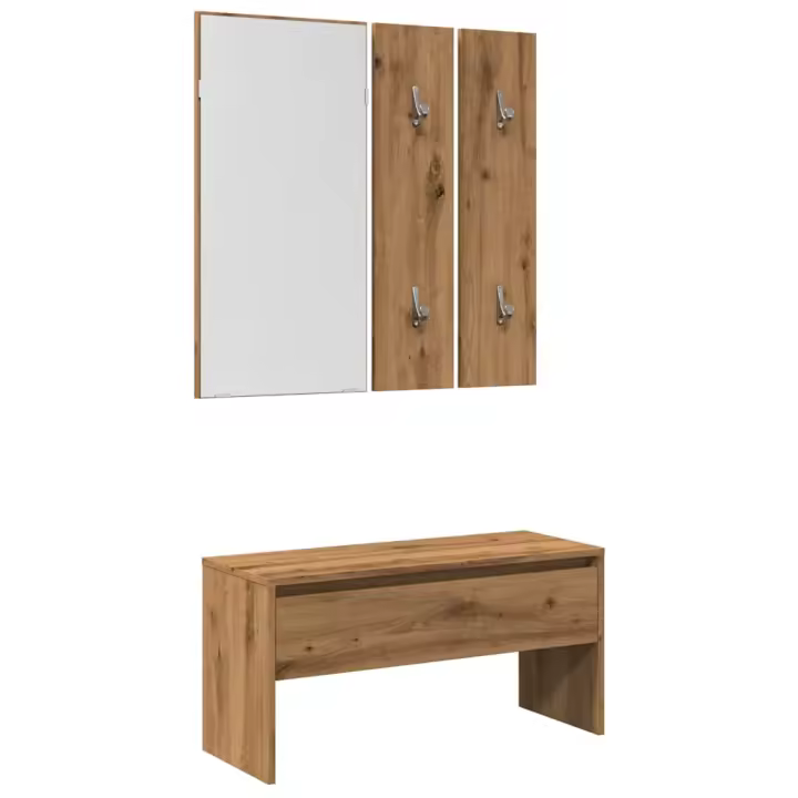 vidaXL Set de muebles recibidor madera contrachapada roble artesanal - 1