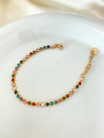 Pareja De Pulseras De Acero Inoxidable Para Mujer Estilo Retro Francesa Con Circonia Colorida Joyería De Moda Para Salida Diaria Regalos De Citas Y Fiestas - details 4