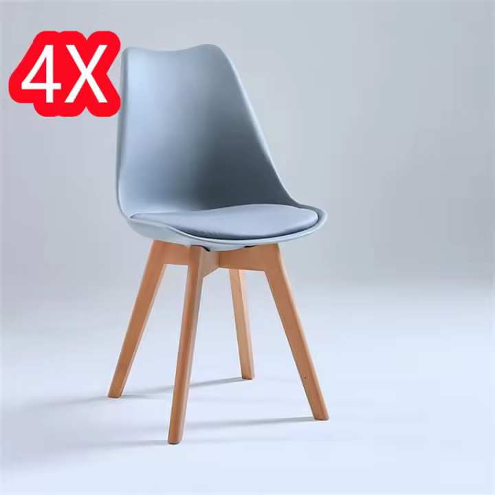 Juego de 4 sillas tulipán con patas de madera, mueble estilo nórdico medieval, con asiento acolchado de cuero sintético, para escritorio, comedor, dormitorio, balcón o restaurante BAR hosteleria, OFICINA Mesa de comedor nórdica  cocina, - 1