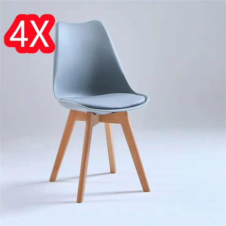 Juego de 4 sillas tulipán con patas de madera, mueble estilo nórdico medieval, con asiento acolchado de cuero sintético, para escritorio, comedor, dormitorio, balcón o restaurante BAR hosteleria, OFICINA Mesa de comedor nórdica  cocina, - 1