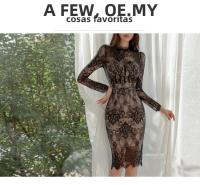 Vestido Elegante De Encaje Hembra Primavera Verano Cruzado Translúcido Lace Midi Bodycon Vestido De Fiesta Coreano Hua Han Queen - details 12