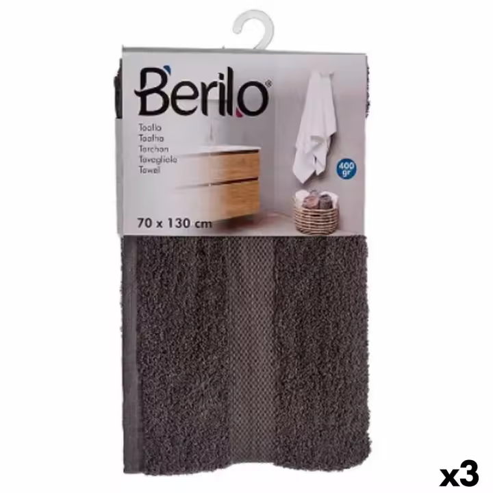 Toalla de baño Berilo 89670 Gris 80 % algodón 20 % Poliéster 70 x 130 cm (3 Unidades) - 1