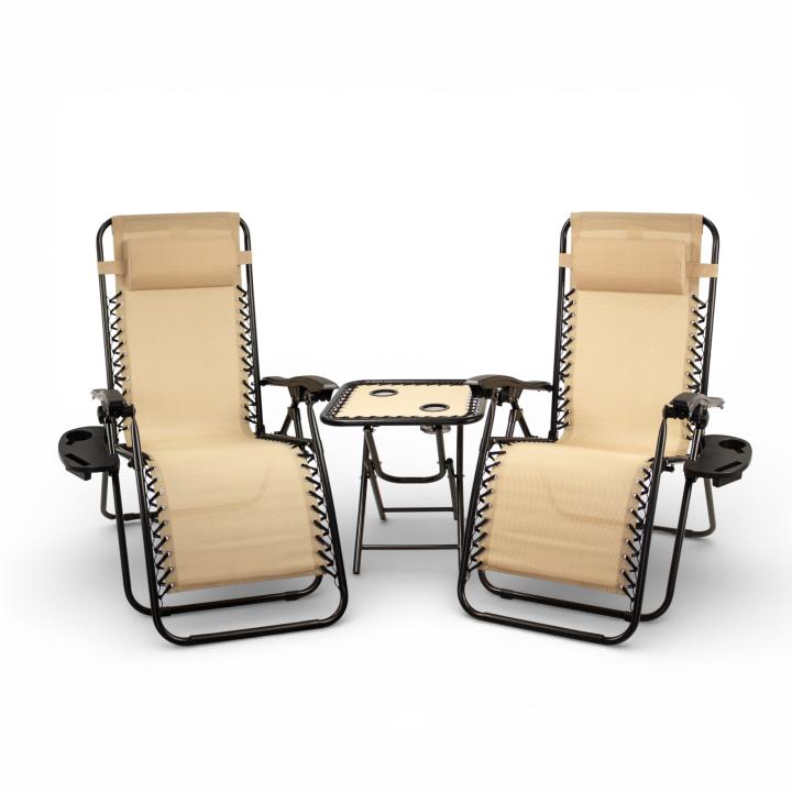 Tumbona Jardin Exterior, Silla Gravedad Cero Reclinable, Pack de 2 Sillones Plegables, Tumbonas Plegables Ergonómicas con Apoyabrazos y Soporte para Bebidas, Silla de Jardín, Playa, Camping o Terraza, Ligera y Resistente, Negro Portavasos