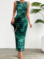 Vestido Slimming Sin Mangas Estampado De Moda Para Mujer Primavera Verano 2024 Cuello Redondo Con Rotura A-Line De Pierna Larga Estilo Playa - details 26