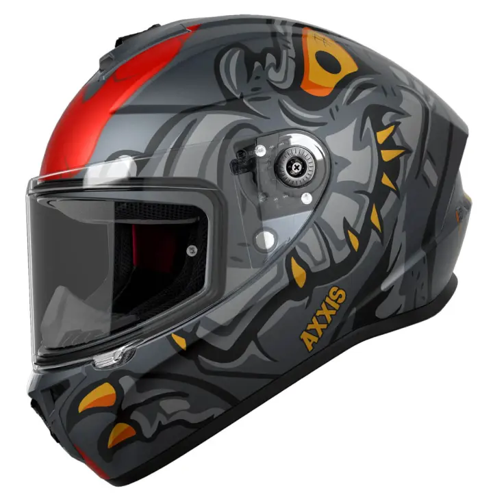 Casco de Moto Integral AXXIS Draken Dinotoon Gris Naranja - 1