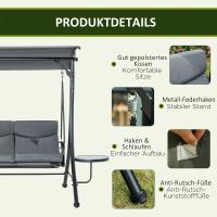 Swing Banco Columpio de Jardín de 3 plazas con Toldo ajustable Mesa de Centro Maple poliéster gris + Negro 271X125x177 cm - details 5