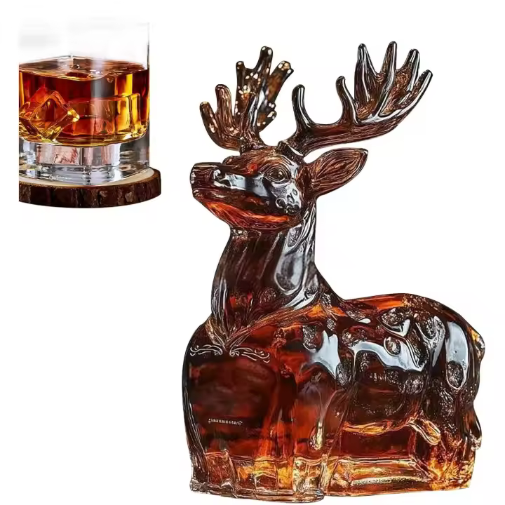 Decantador de whisky de 4,3 pulgadas con forma de animal, botella de whisky con forma de elefante, ciervo, cabeza de lobo o búho, botella de licor, regalo decorativo para papá y esposo. - 1