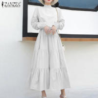 Vestido Largo Elegante ZANZEA Para Mujer Con Cuello Alto Y Volantes Color Sólido Ropa Casual Vestidos De Fiesta De Navidad Y Cumpleaños - details 2