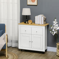HOMCOM Aparador de Cocina Buffet Auxiliar de Comedor Moderno con Puertas Dobles y 2 Cajones para Salón Entrada Oficina 78x35x80 cm Blanco - details 1
