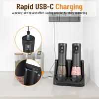 Juego de molinillo eléctrico de sal y pimienta, molinillo de cerámica automático con pantalla de batería, base recargable, salero de acero inoxidable con 5 niveles de grosor ajustable para cocina - details 4