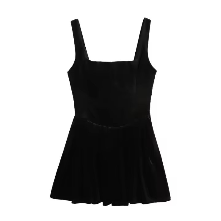 Vestido De Noche Para Mujer ZBZA Con Cuello Cuadrado Y Tirantes Anchos Bolsillos Ocultos Cierre De Zipper Chic Para Navidad Y Otoño Invierno - 1