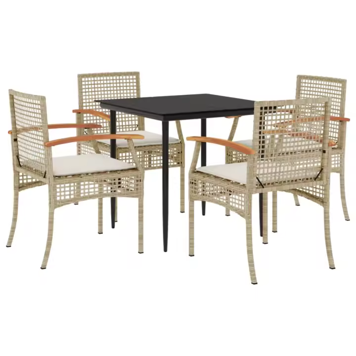 vidaXL Set comedor de jardín 5 pzas con cojines ratán sintético beige - 1