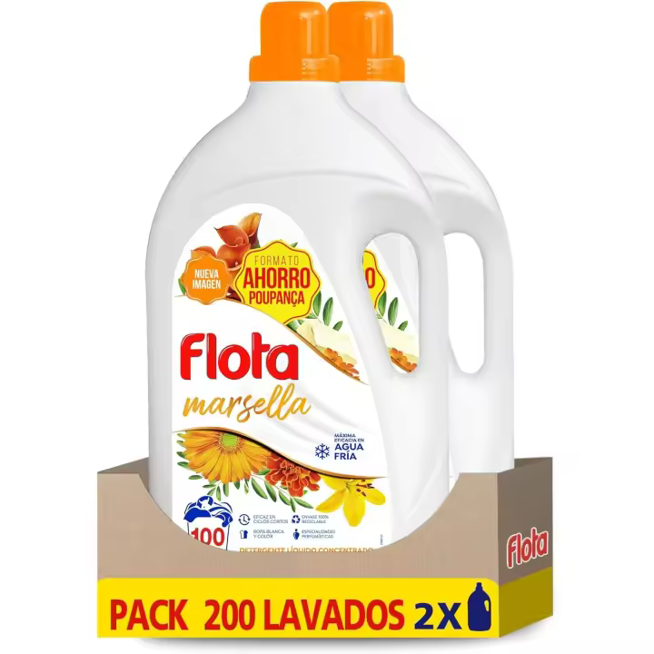 Flota Detergente Líquido Quitamanchas en Agua Fría para Lavadora | Ropa Blanca y de Color | Fragancia Marsella | 2x100 Lavados | Formato Familiar - Persan Farma - 1