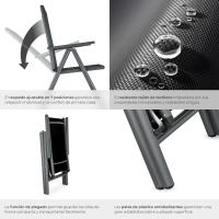 Conjunto de 2 Sillas Jardín Exterior de Aluminio, con Ruedas y Respaldo Regulable, Conjunto Sillas Terraza Resistentes a la Intemperie, Malla Transpirable, Fácil Limpieza - Antracita - details 2