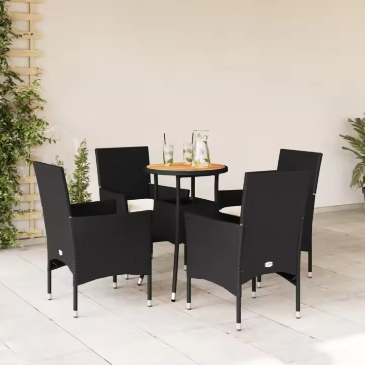 vidaXL Set de comedor jardín 5 pzas con cojines ratán PE acacia negro - 1