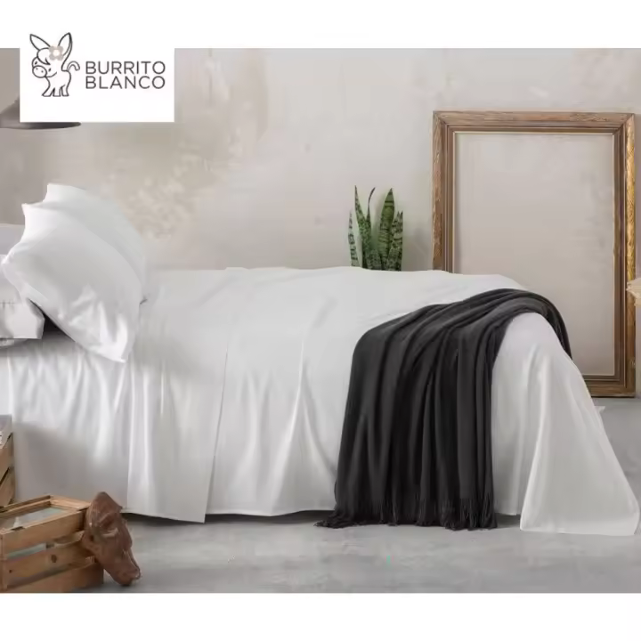 Burrito Blanco Juego de Sábanas de Algodón Saten 300 Hilos Modelo 405 BLANCO de 150 cm - 1