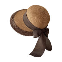 Sombrero De Paja Ancha Para Mujer Con Borde De Encaje Y Lazo Para Deportes Al Aire Libre Senderismo Y Viajes En La Playa - details 3