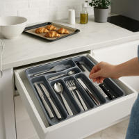 Cubertero Plástico 7 Compartimentos Gris, Cocina, Organizador Bandeja Porta Cubiertos - Kinvara - details 2