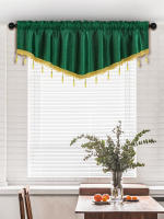 Valance De Cortina De Tela Italiana En Forma De V Con Bolas Moderno Y De Color Puro Para Decoración De Sala De Estar Ventanas Y Puertas - details 4