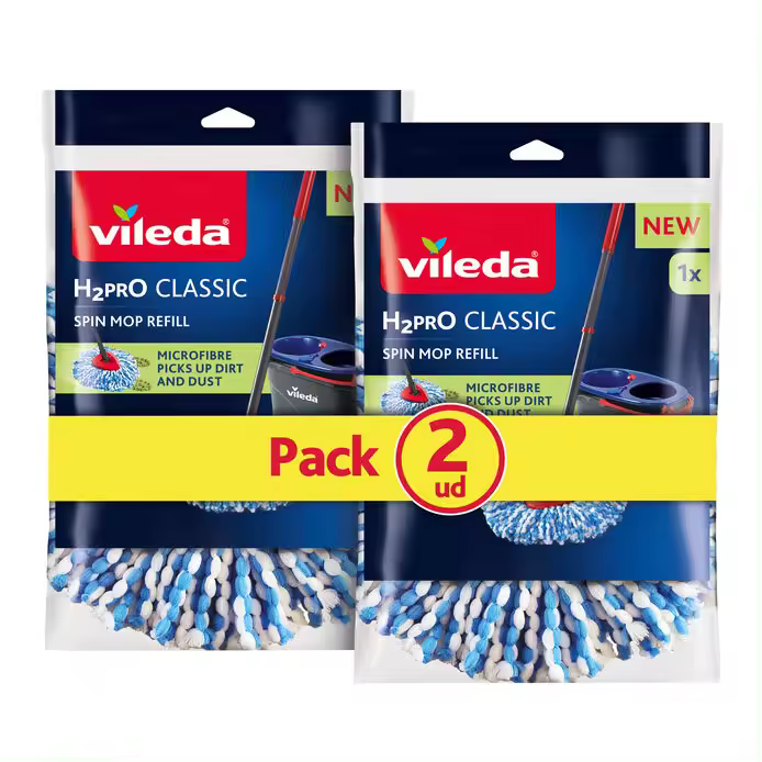 Vileda Pack de 2 Recambios Turbo H2PRO | Microfibras que eliminan la suciedad y el polvo sin esfuerzo | Compatibles con sistemas de fregado giratorio | Cabezal triangular lavable, ideal para todos los suelos duros y esquinas difíciles - 1