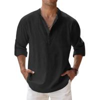 Camisa Casual Para Hombre Ligera De Manga Larga Estilo Henley De Algodón Transpirable Para Playa Camisas Hawái - details 2