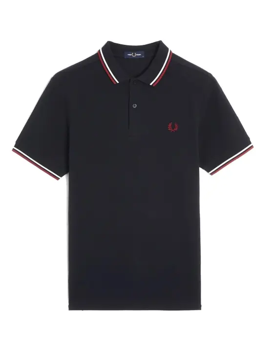 Polo Fred Perry Twin Tipped Hombre Azul - Ribete con Dos Franjas - Tejido de Piqué de Algodón - 1