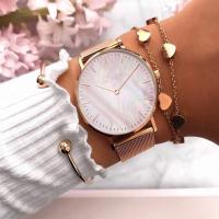 Reloj De Mujer De Lujo En Color Rosa Oro Con Dial De Concha Y Correa De Malla Reloj De Cuarzo Para Damas Moda Casual - details 5