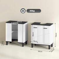 HOMCOM Mueble Bajo Lavabo, Mueble de Baño Compacto con Estante Ajustable, 2 Puertas, Estilo Moderno, para Lavabo con o sin Pedestal, 60x34x70 cm, Blanco Brillo - details 2