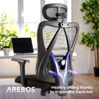 AREBOS Silla de oficina ergonómica, silla de escritorio con reposacabezas ajustable - details 10