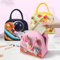 Linda Bolsa de dibujos animados en 3D Bolsa de comida de trabajo de oficina con aislamiento de tela Oxford Bolsa de almuerzo para estudiantes Bolsa de almuerzo, Pollo Lindo Amarillo - details 2