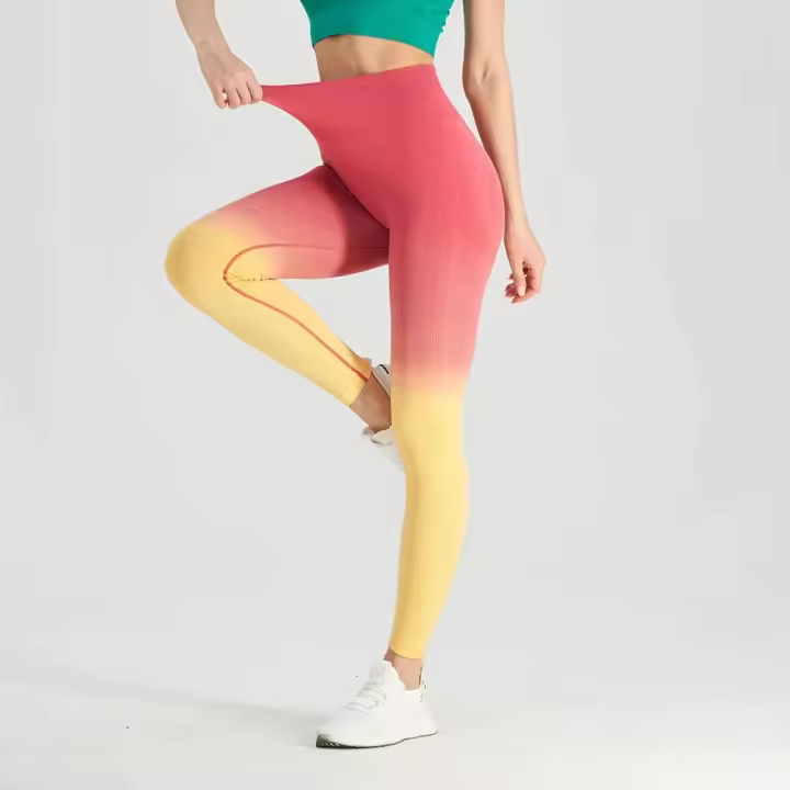 Pantalones De Fitness Para Mujer Con Gradiente Levantamiento De Caderas Talla Alta Secado Rápido Pantalones Largos Para Correr Y Deportes - 1