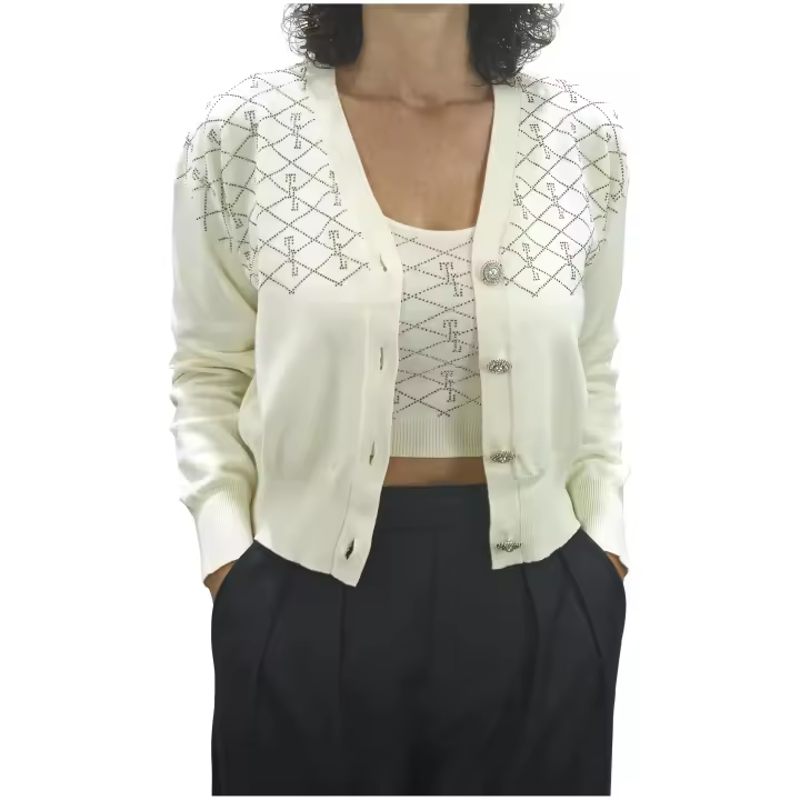 TRASH AND LUXURY -  Twin Set con Strass y Botones Joya Color Crudo - 1