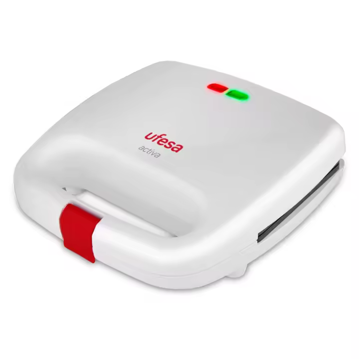 Ufesa - Sandwichera SW7850 Activa para 2 sandwiches con placas antiadherentes, piloto de funcionamiento y temperatura, cierre de seguridad y recogecables integrado, ideal para uso diario en cocina - 1
