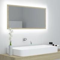 vidaXL Espejo de baño LED acrílico color 90x8,5x37 cm en color Roble Sonoma/Blanco brillante | decorativo de pared para baño dormitorio recibidor moderno - details 0